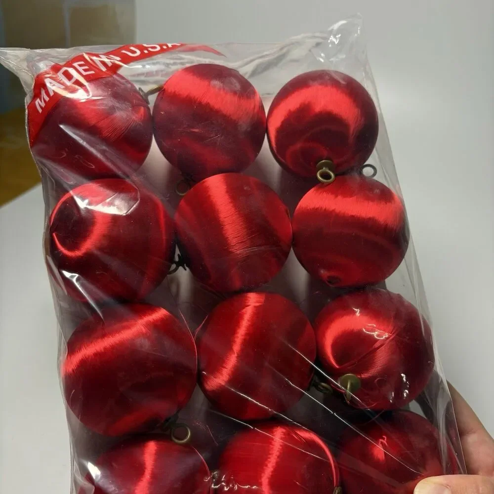 Vintage Pyramid Red Satin 2.5” Unbreakable Christmas Tree Ornaments